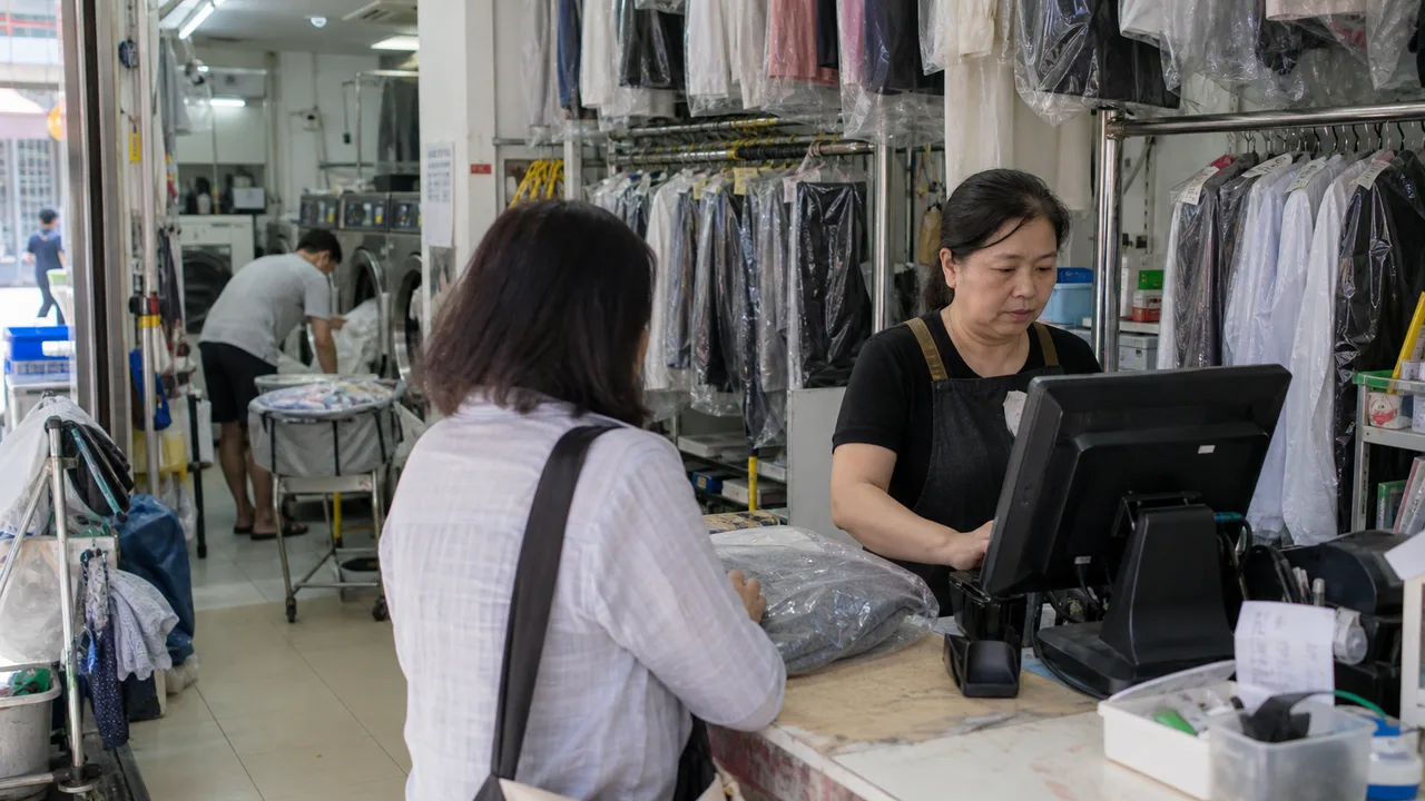 洗衣店店主記錄客人的洗衣訂單