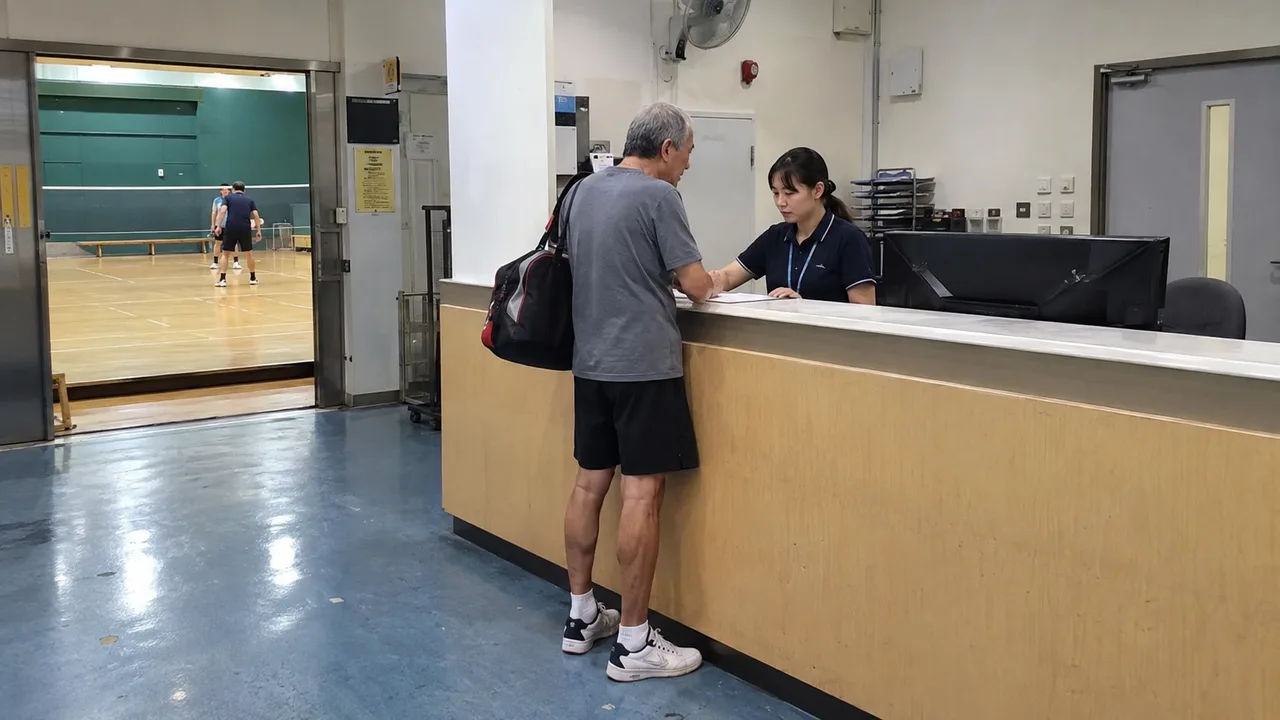 訪客在社區體育中心辦理登記