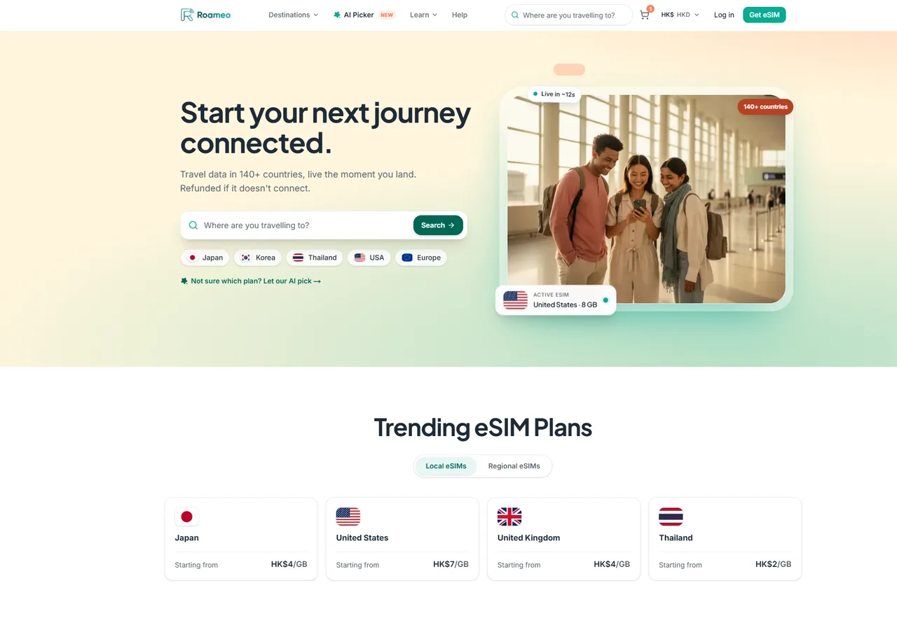 roameoesim website screenshot