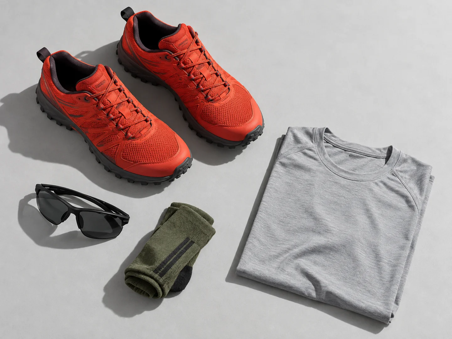 Running shoes and sportswear photographed from above for an online shop